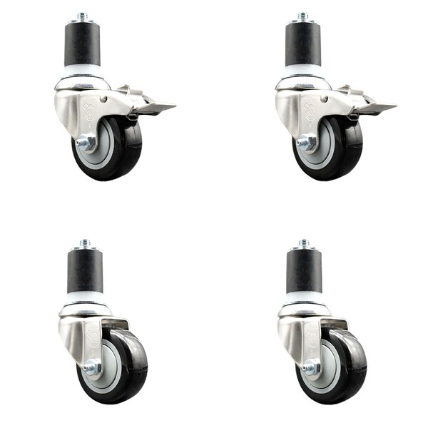 Service Caster 3 Inch 316SS Black Poly Swivel 1-7/8 Inch Expanding Stem Caster Lock Brake, 2PK SS316TTLEX20S314-PPUB-BLK-2-S-2-178 - main